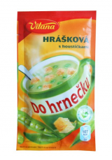 intstantní pea soup in a cup with a Roll with Vitana